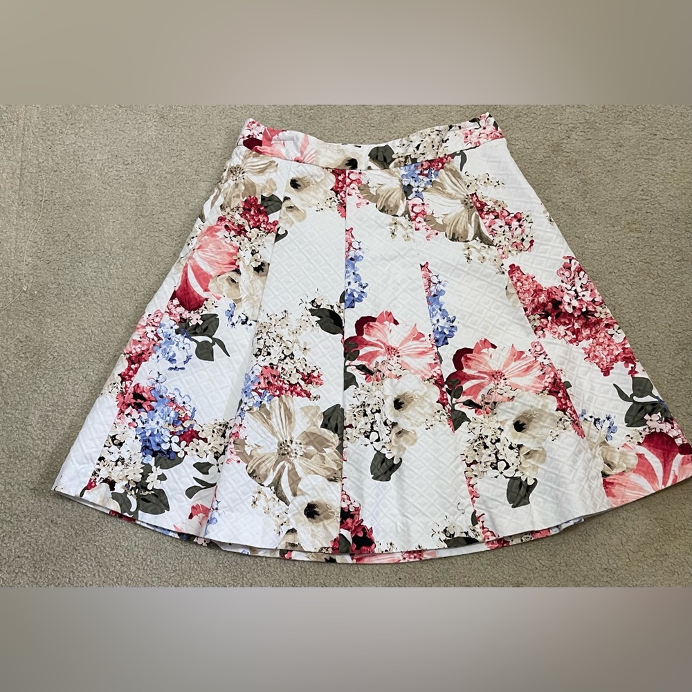 White House Black Market Floral Spring Midi Pleated Lined Skirt Sz 6